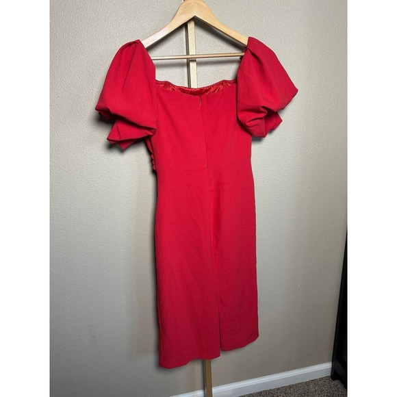 Shoshanna Red Ruched Bodycon Dress Puff Sleeve Party Cocktail Sz 8